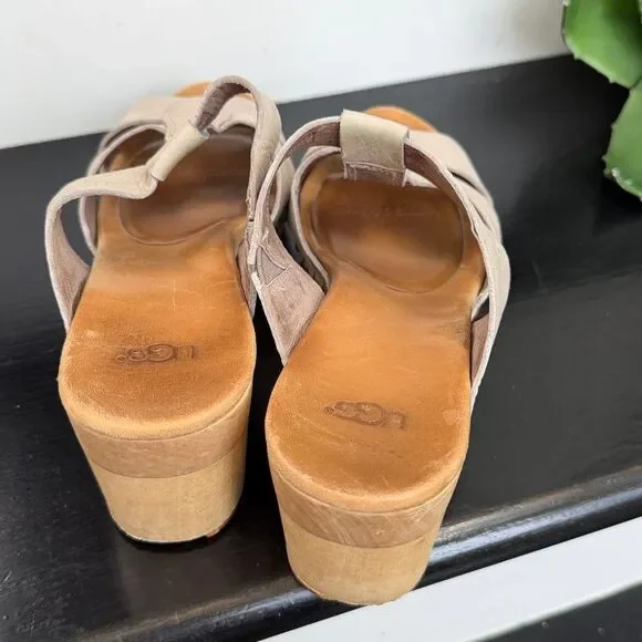 UGG Jennie Wedge Heels Sandals Soft Tan like new women’s 8 - Picture 4 of 8